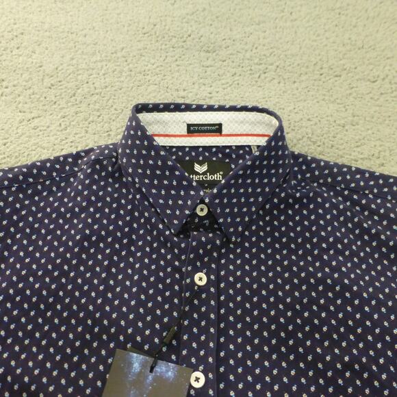 Buttercloth Shirt Mens Large Button Up Icy Cotton Geometric Blue NWT - Picture 3 of 14